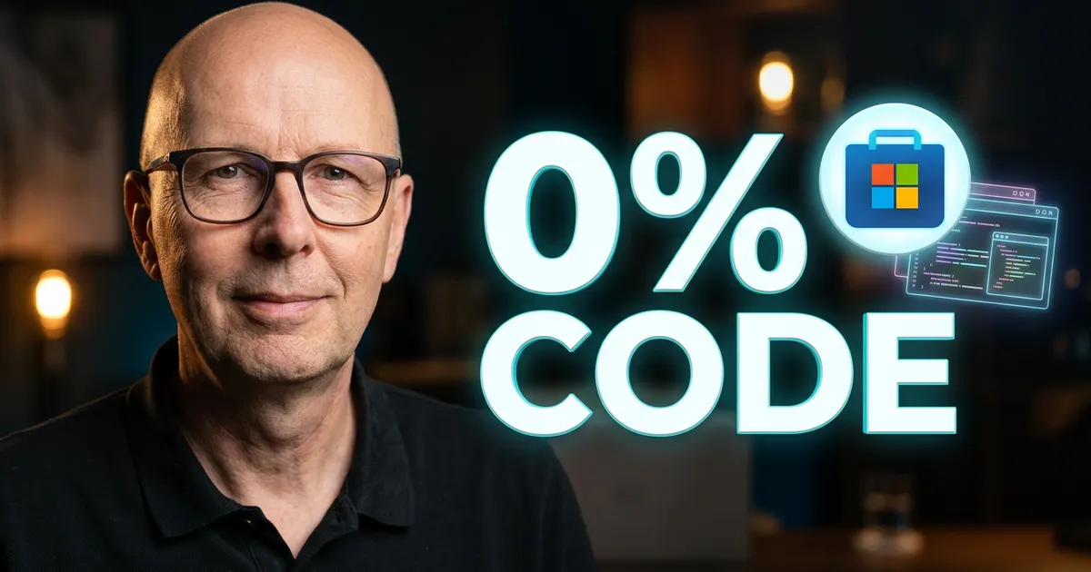 Gert Hoetmer naast de tekst 0% code en het logo van de Microsoft-store